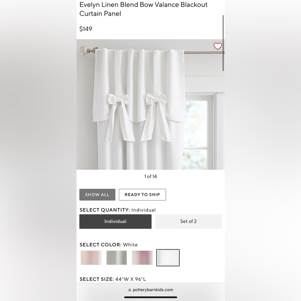 EUC Evelyn Bow Blackout Curtains in white - 96" length - 2 panels